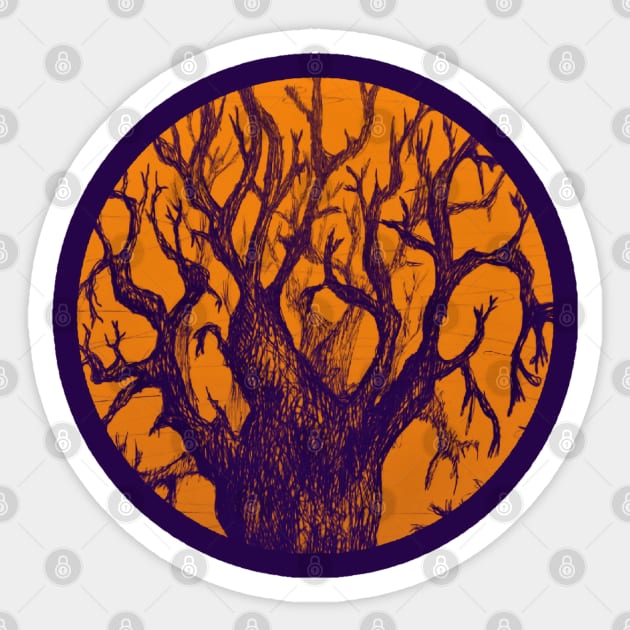 Baobab Tree In The Mist - Orange and Violet Sketch Drawing Sticker by Tony Cisse Art Originals